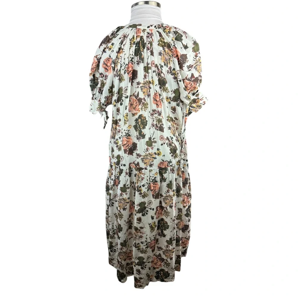 *Flawed Ulla Johnson Selena Cover Up Maxi Dress Small S Floral Tie Neck NO BELT - Picture 5 of 16